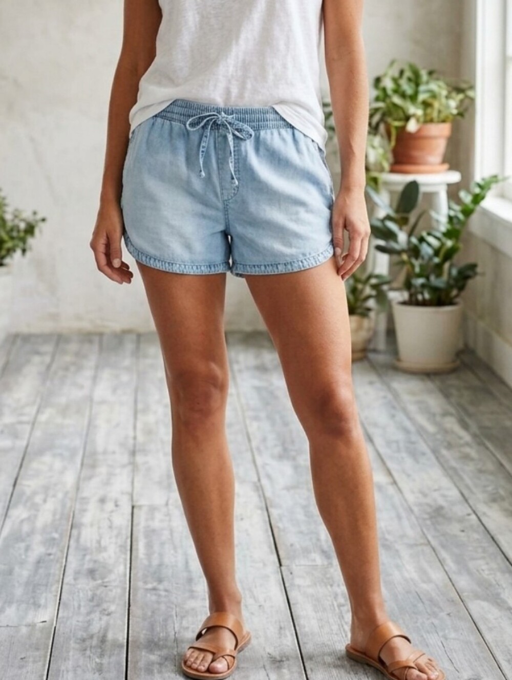 Aerie light blue pull on cotton shorts